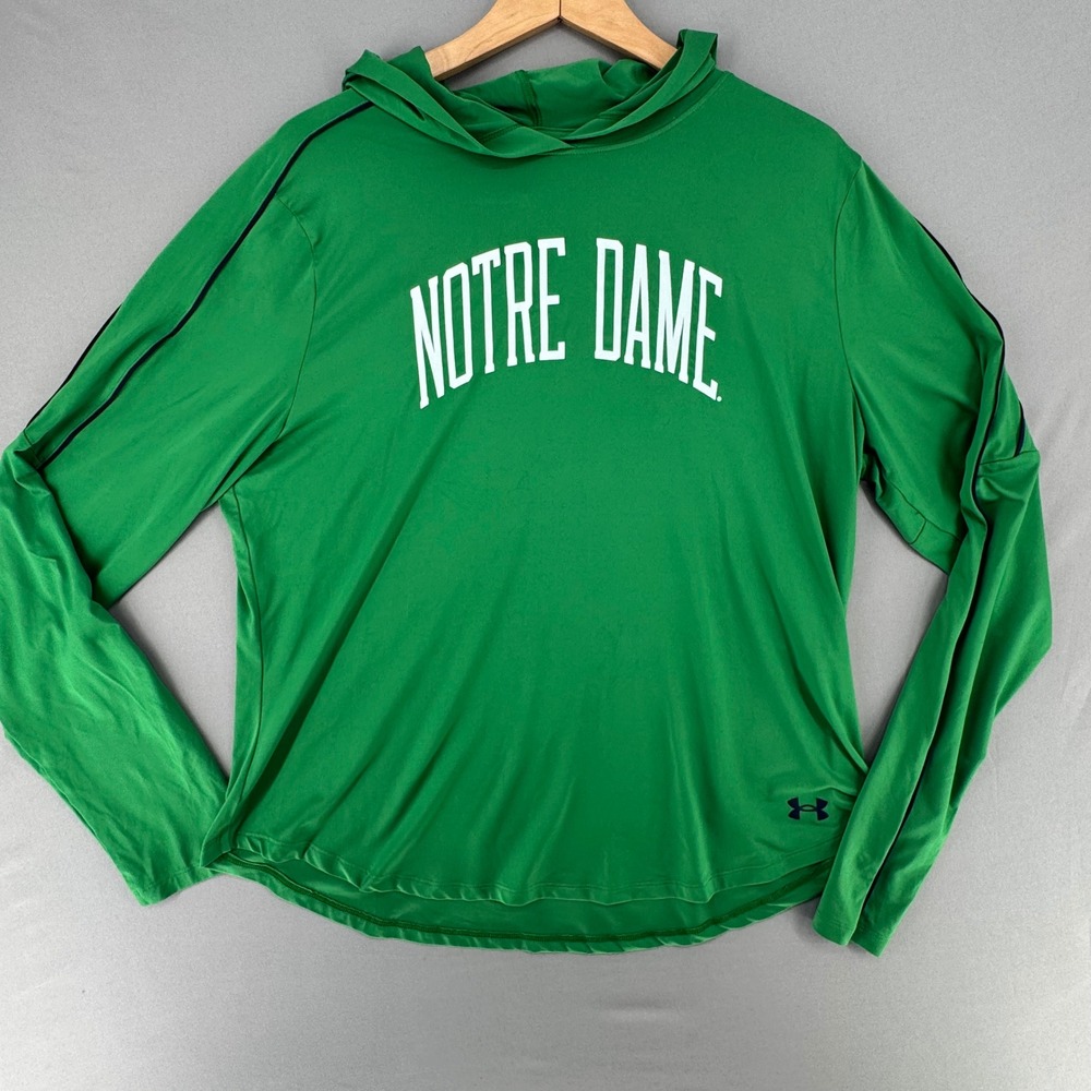 Under Armour Notre Dame Fighting Irish Green Hooded Performance Shirt Womens XL